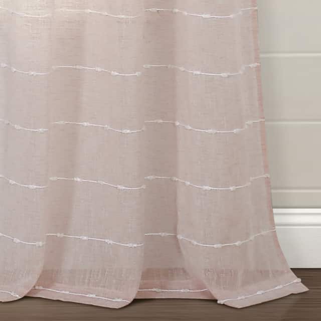 Lush Decor Farmhouse Textured Grommet Sheer Window Curtain Panel Pair