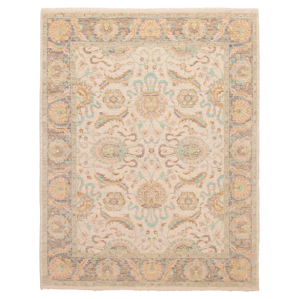 ECARPETGALLERY Hand-knotted Modern Oushak Ivory Wool Rug - 8'0 x 10'0
