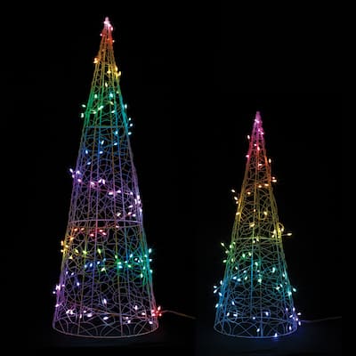 Multicolor LED Tree Set of 2 Indoor Holiday Decor with Remote - 9.5” x 9.5” x 24.75”