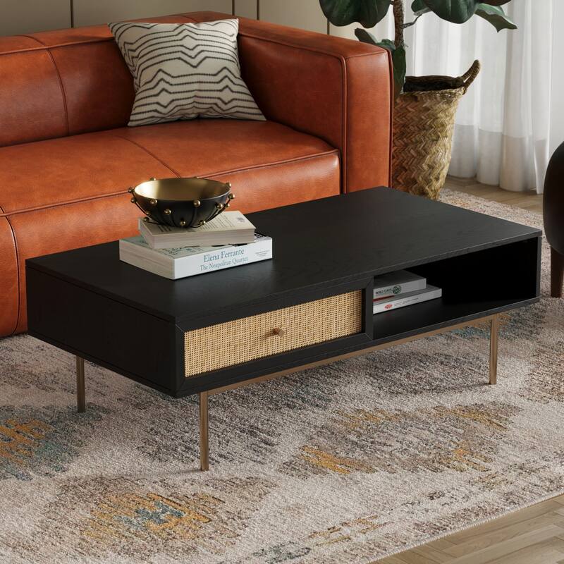 Curtis Solid Wood with Natural Woven Cane Coffee Table