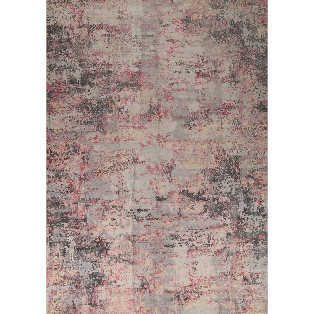 Contemporary Abstract Indian Area Rug Hand-Knotted Wool Carpet - 9'0"x 11'10"