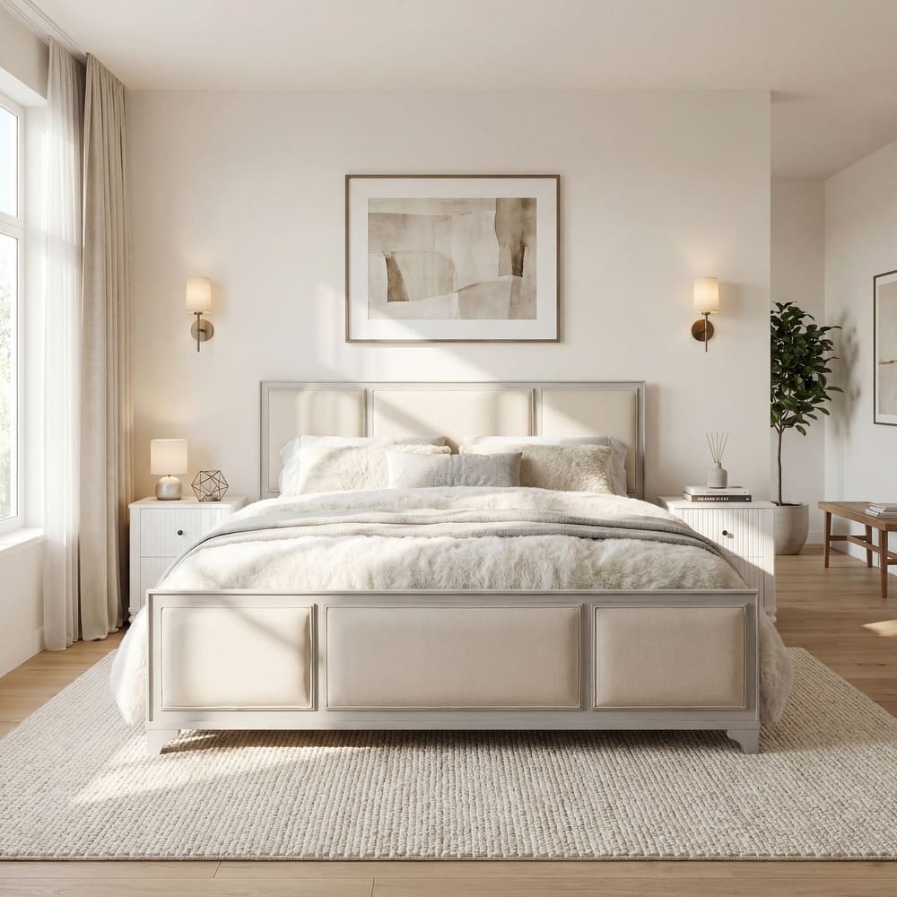 Christopher Knight Home - Hendrix Modern Farmhouse Upholstered Wood Platform Bed with Panel Headboard and Footboard