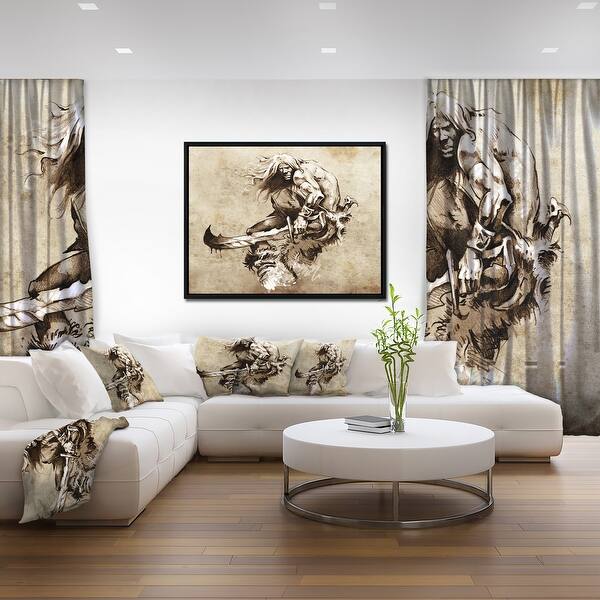 Designart Warrior Fighting Tattoo Art Abstract Portrait Framed Canvas Print Overstock 18953049