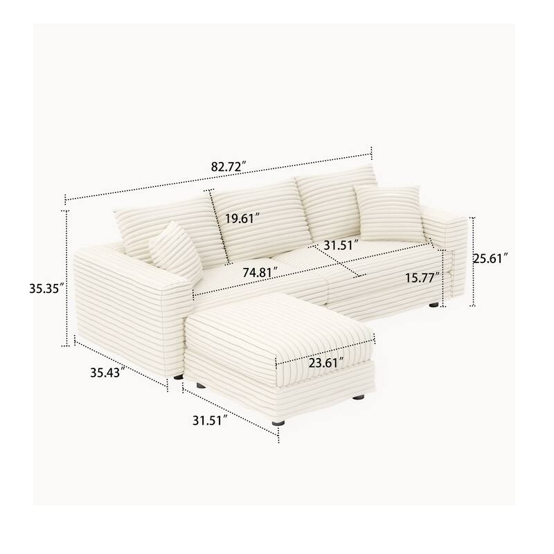 Modern Corduroy Fabric Upholstered Sectional Sofa with Ottoman