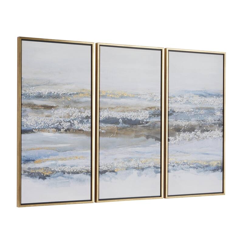 Canvas Landscape Living Room Framed Wall Art with Gold Frame - Set of 3 Blue - Roche River Decor