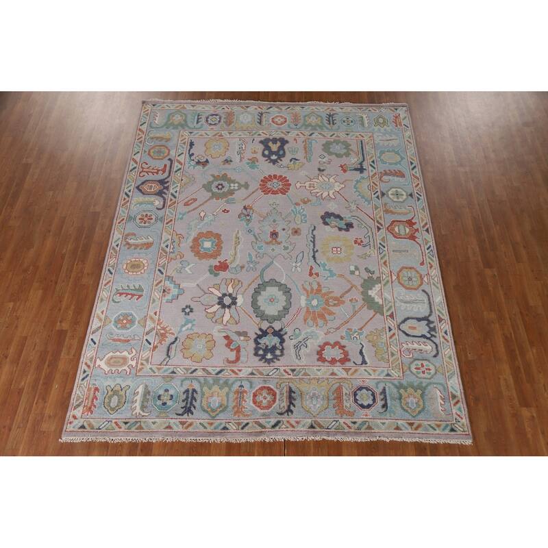 All-Over Floral Oushak Living Room Area Rug Handmade Wool Carpet - 7'10"x 9'8"