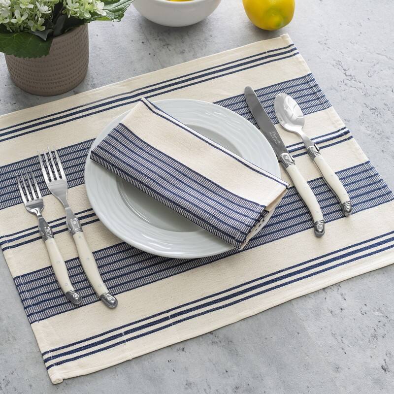 French Home Set of 4 Blue and Cream Striped Placemats
