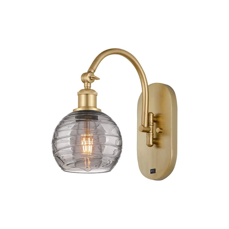 Innovations Lighting 518-1W 12 6 Athens Deco Swirl Sconce Athens Deco - Satin Gold / Light Smoke Deco Swirl