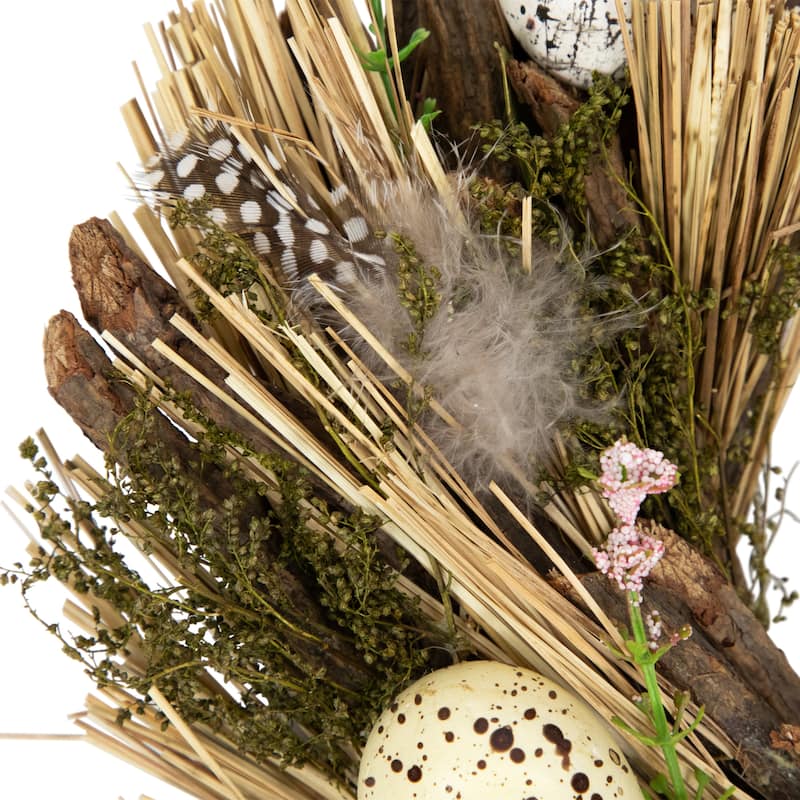 Speckled Eggs and Feathers Artificial Easter Wreath - 14"