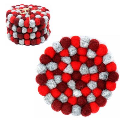 Handcrafted Felt Trivet & Coaster Set Chakra, Reds