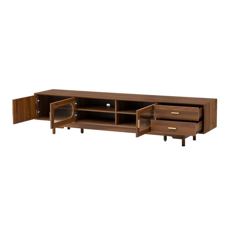 Modern 78" TV Stand for TVs Up to 85", Modern Entertainment Center with Glass Doors and Drawers