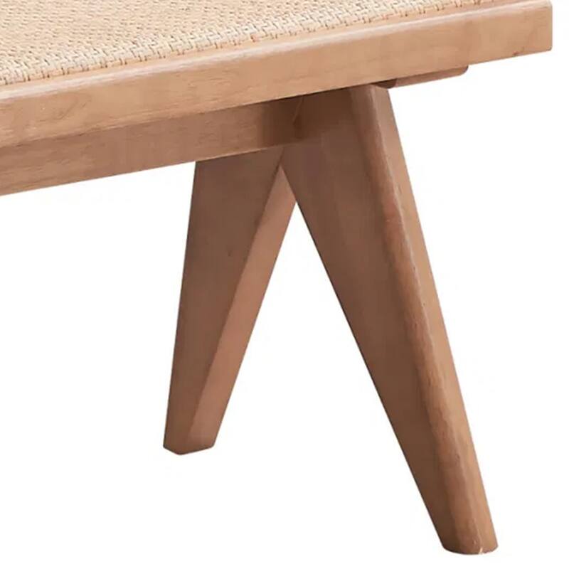Tina 51 Inch Dining Bench, Transitional Woven Rattan, Natural Brown Wood