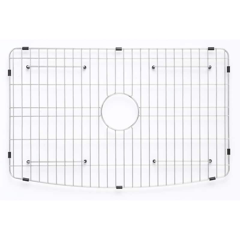 ALFI Brand White Smooth Curved Apron 30" x 20" Single Bowl Fireclay Farm Sink with Grid