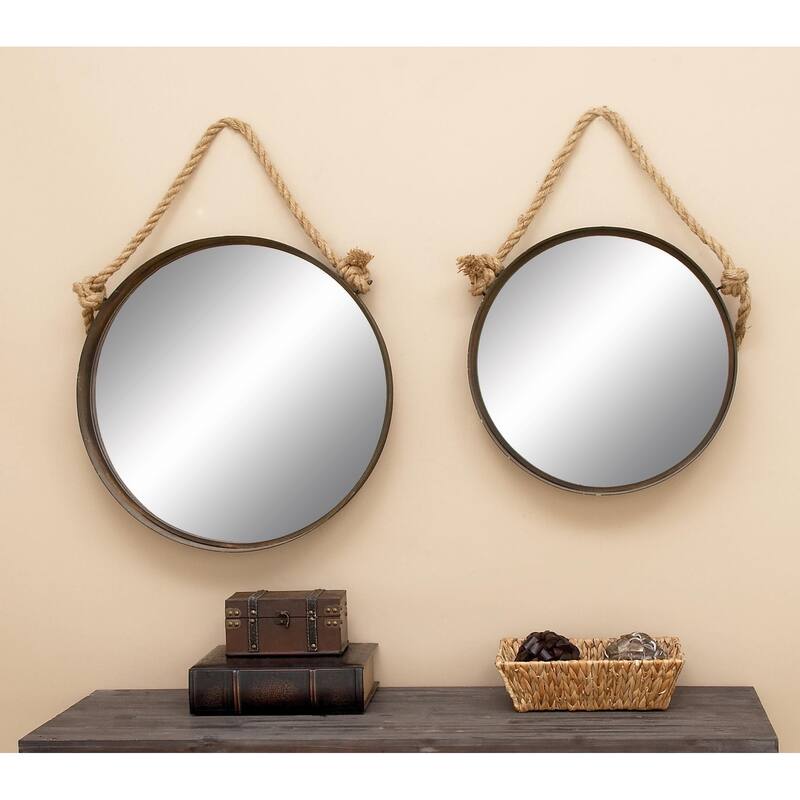 Metal Wall Mirror with Rope Accents - Set of 2 Brown - Roche River Decor