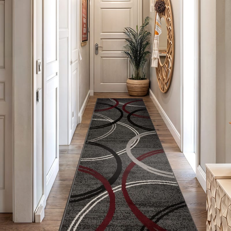 World Rug Gallery Contemporary Abstract Circles Design Area Rug - 2' 7" x 10' - Red