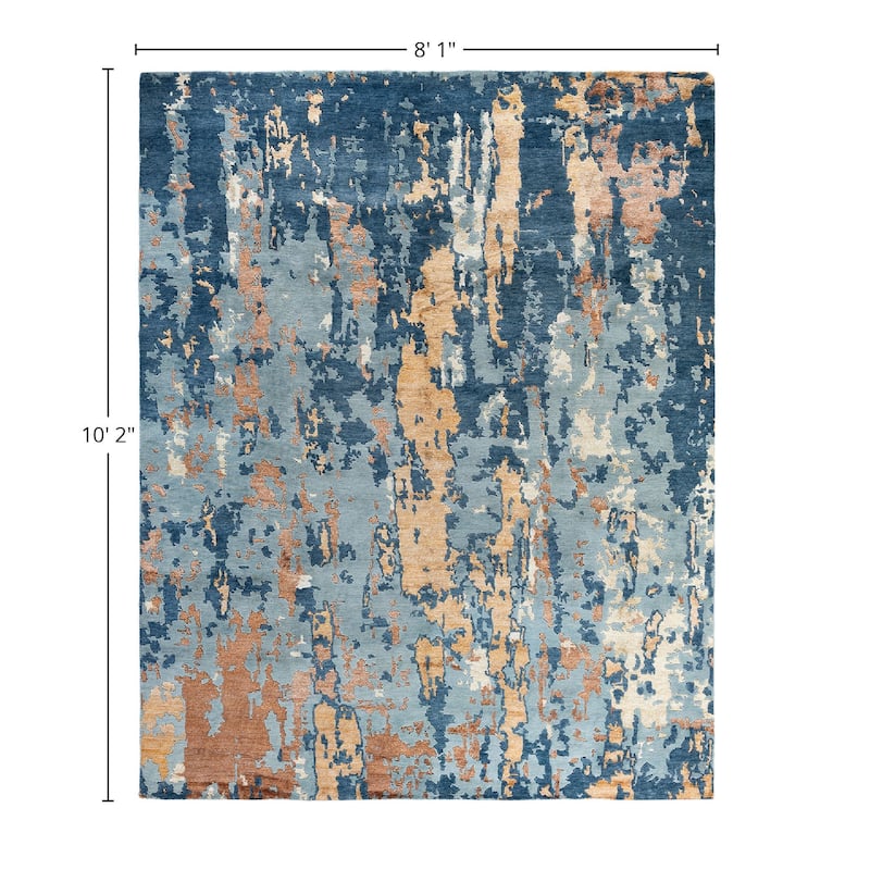 Modern One-of-a-Kind Hand-Knotted Area Rug, Blue - 8' 1" x 10' 2"