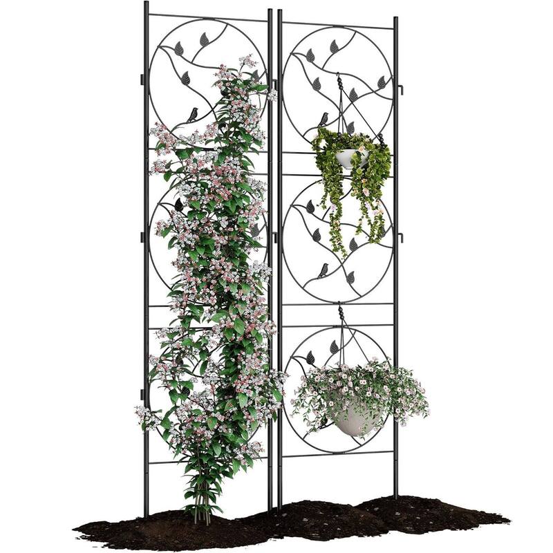 2 Pack Fence Panel, Rustproof Outdoor Barrier for Yard, Patio, Trellis & Plant Support - Black