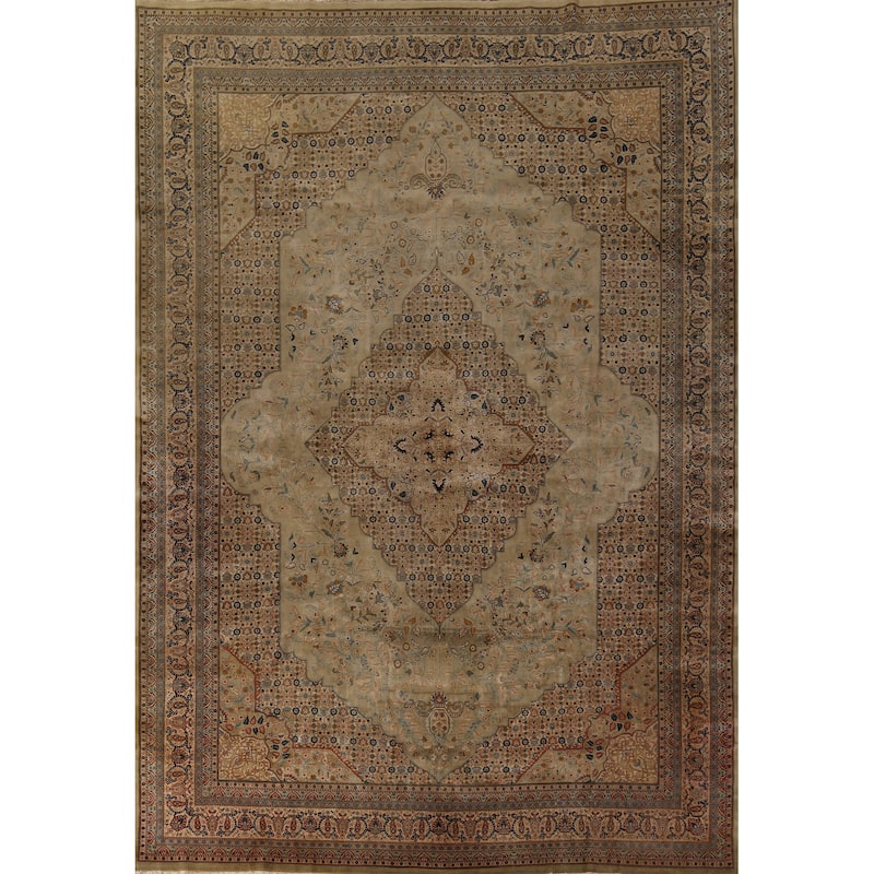 Vegetable Dye Kashan Large Vintage Persian Rug Handmade Wool Carpet - 9'10" x 13'8"