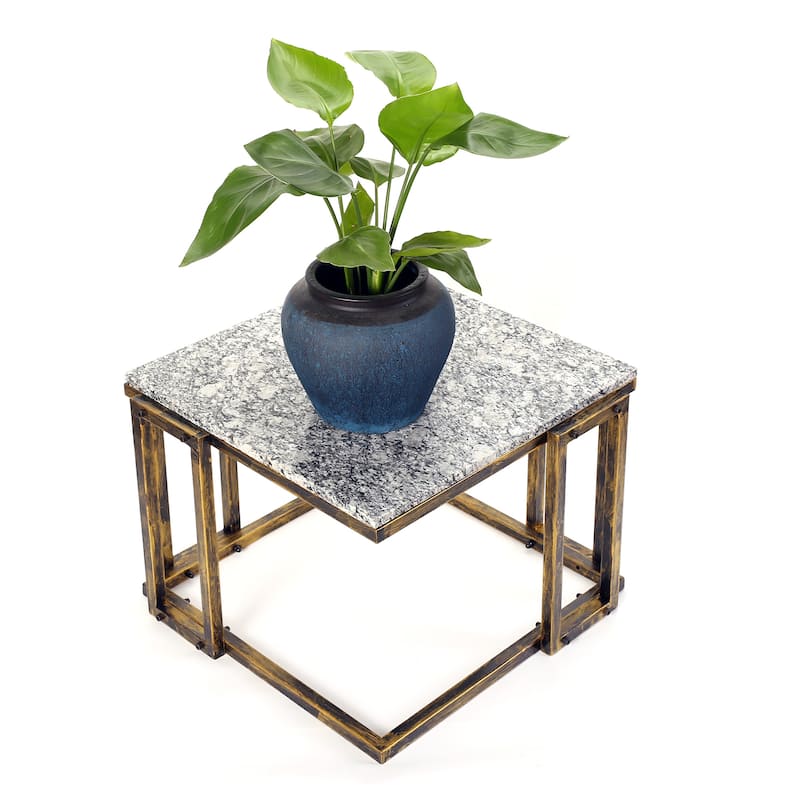 14.5 In. Granite Marble Black/ Gold Plant Stand