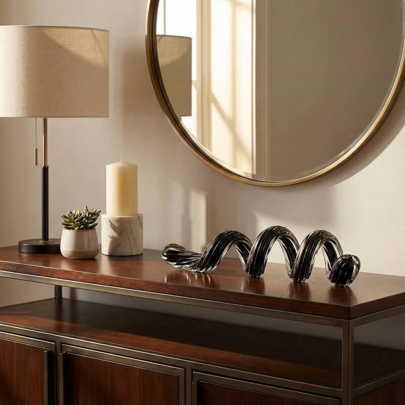 Modern Glass Spiral Sculpture Figurine for Home Decor -19", Black