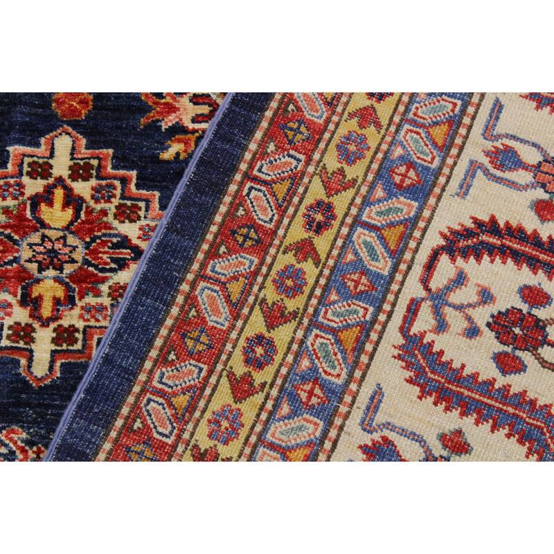 Caucasian Super Kazak Azalea Blue/Beige Hand Knotted Wool Rug - 8'10'' x 12'0''