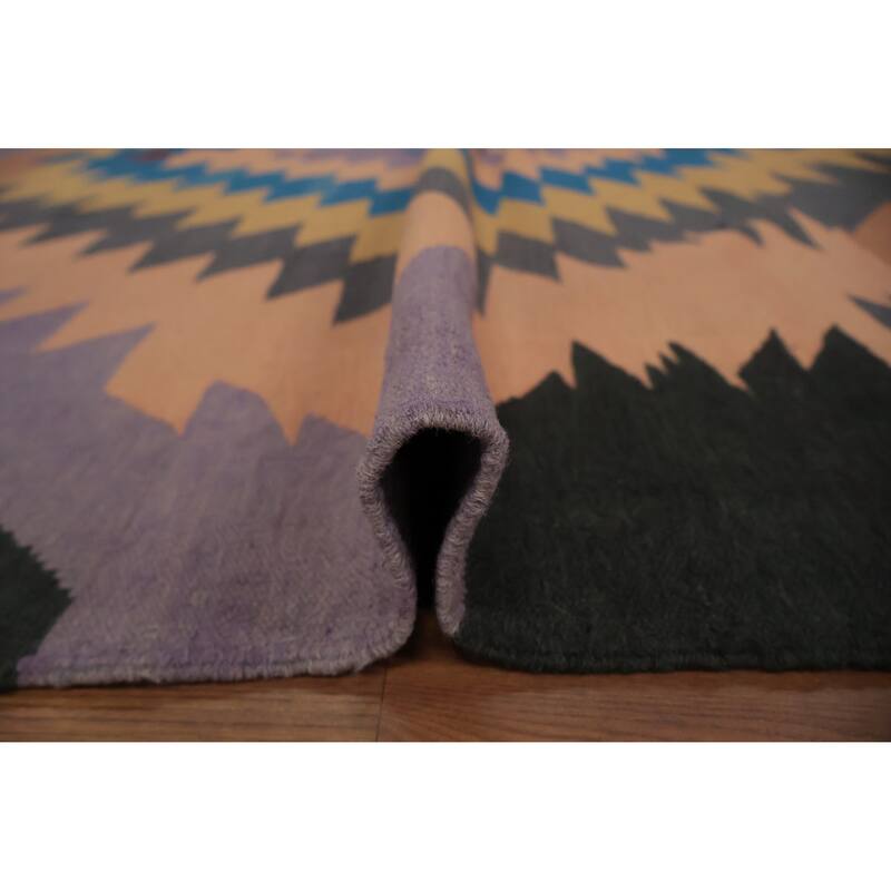 Hand Woven Oriental 100% Wool Carpet Southwestern Tribal Multi-Colored Kilim Area Rug - 13' 3'' X 8' 4''