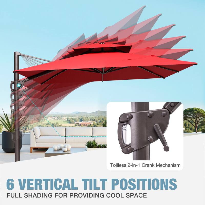 VredHom 9x11 FT Outdoor Patio Double Top Cantilever Umbrella with Wheel Base