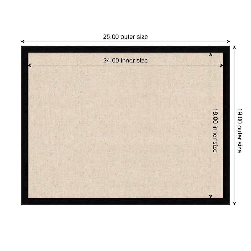 Amanti Art Framed Fabric Pinboard Natural Linen Printed Bulletin Board - Board Size 24 x 18 - Svelte Noir Black