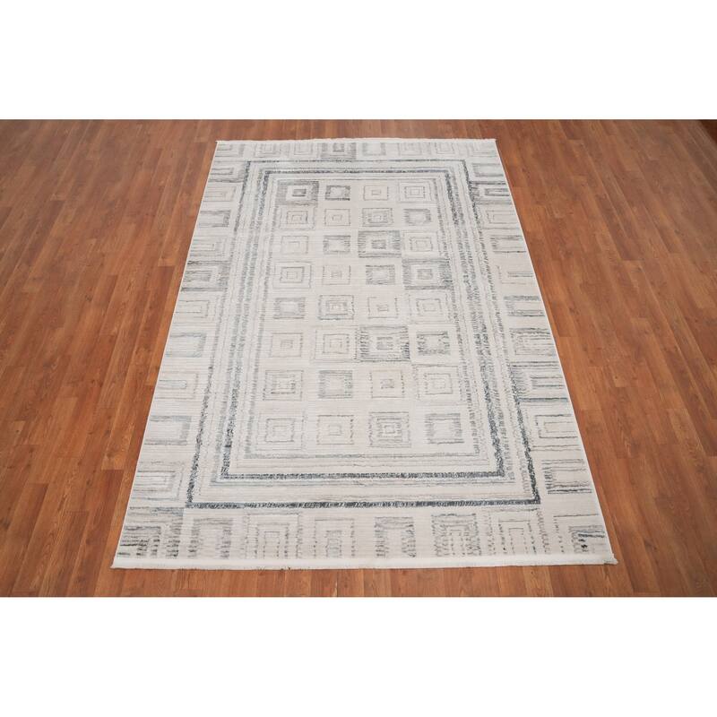 Machine Made Oriental Polyester Carpet Modern Beige & Ivories Distressed Area Rug - 7' 5'' X 5' 2''