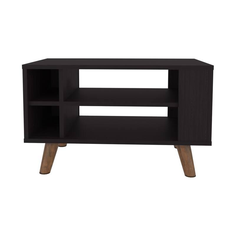Modern minimalist style Coffee Table, 4 Shelves, 4 Legs, Black Wengue with durable engineered wood construction