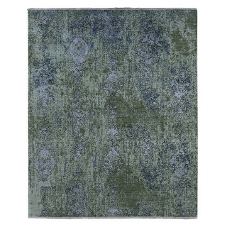 Shahbanu Rugs Army Green, Pure Silk and Wool, Modern Abstract Design ...
