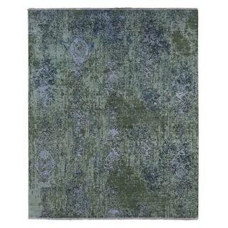 Shahbanu Rugs Army Green, Pure Silk and Wool, Modern Abstract Design ...