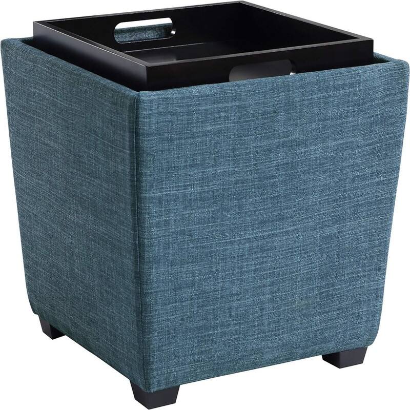 Square Storage Ottoman Blue Fabric