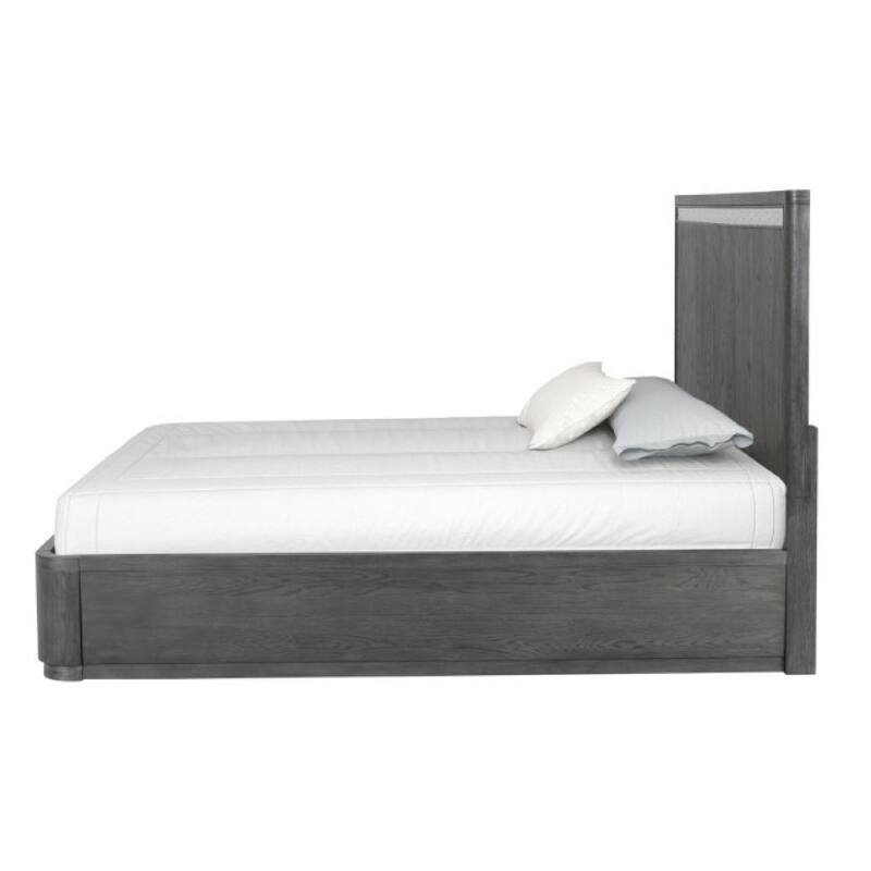 Zoko King Bed with Panel Style Headboard, Chrome, Ash Gray Solid Wood