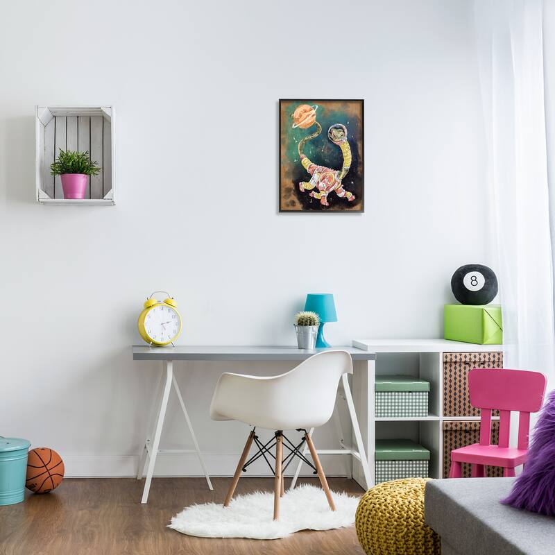 Stupell Dinosaur in Outer Space Framed Giclee Art Design by Nidhi Wadhwa