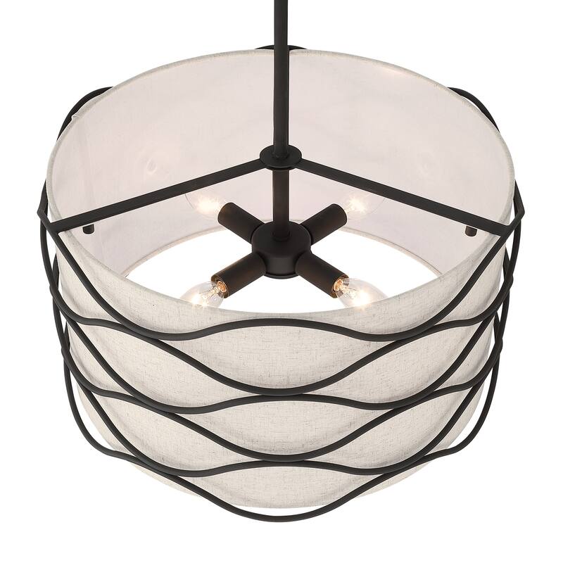 Acroma 4-light Modern Wave Frame Drum Chandelier with Fabric Shade