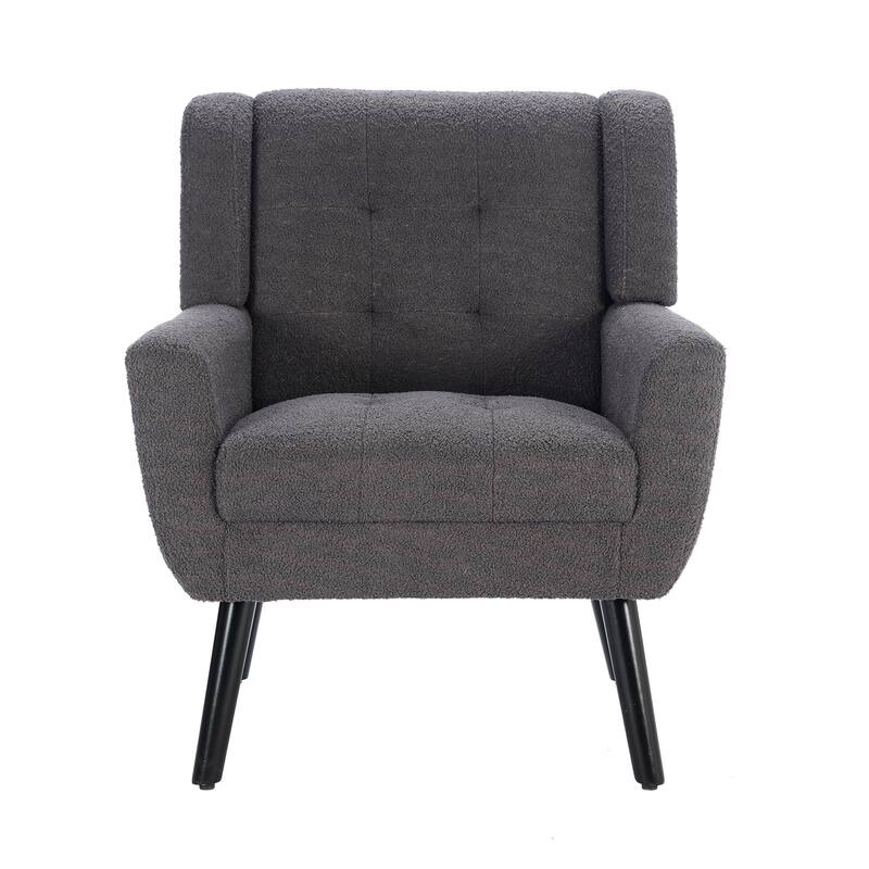 Grey Stylish Upholstered Seating Armchair with Tapered Metal Legs, Single Sofa Chair Accent Chair with Flared Armrests