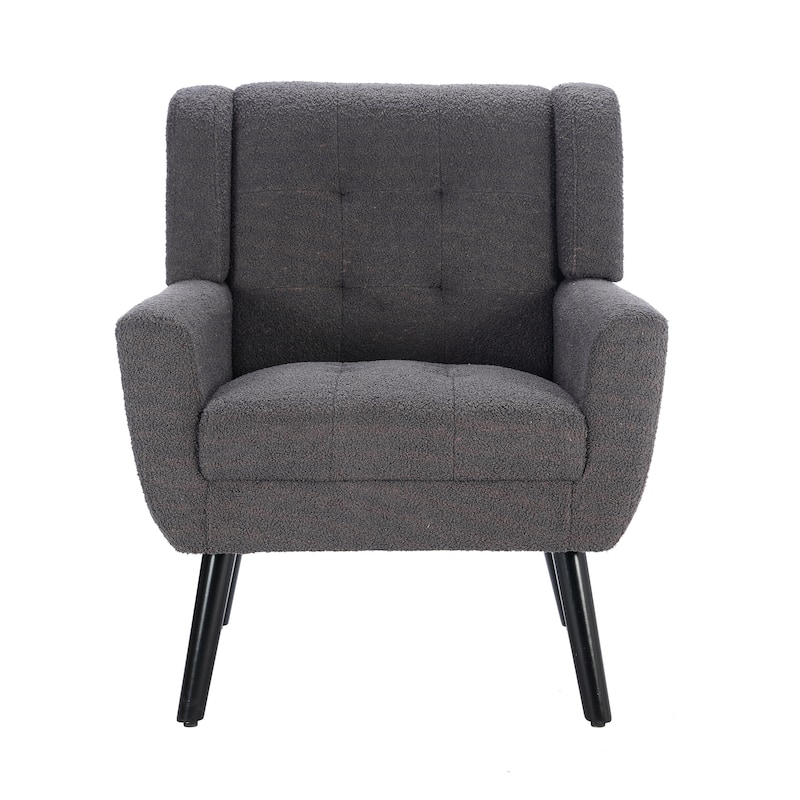 Grey Teddy Modern 29.53" Upholstered Buttons Tufted Accent Chair with Black Solid Wood Legs