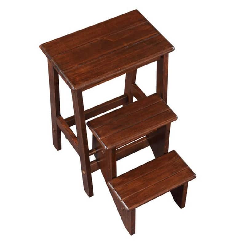 3 Step Wooden Frame Stool with Safety Latch, Brown