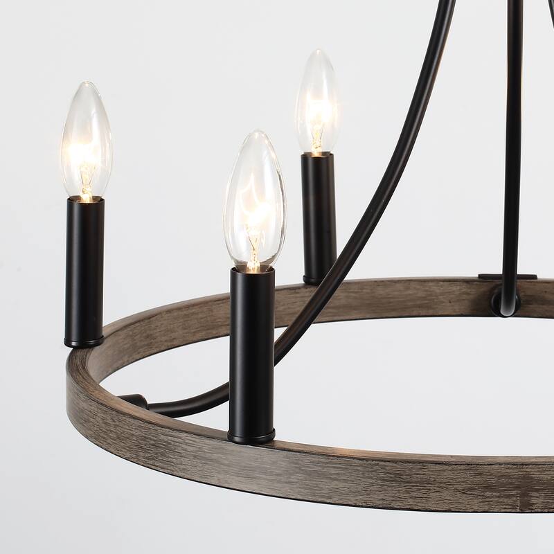 6-Light Farmhouse Candle Circle Hanging Wagon Wheel Chandelier Lighting for Kitchen Island