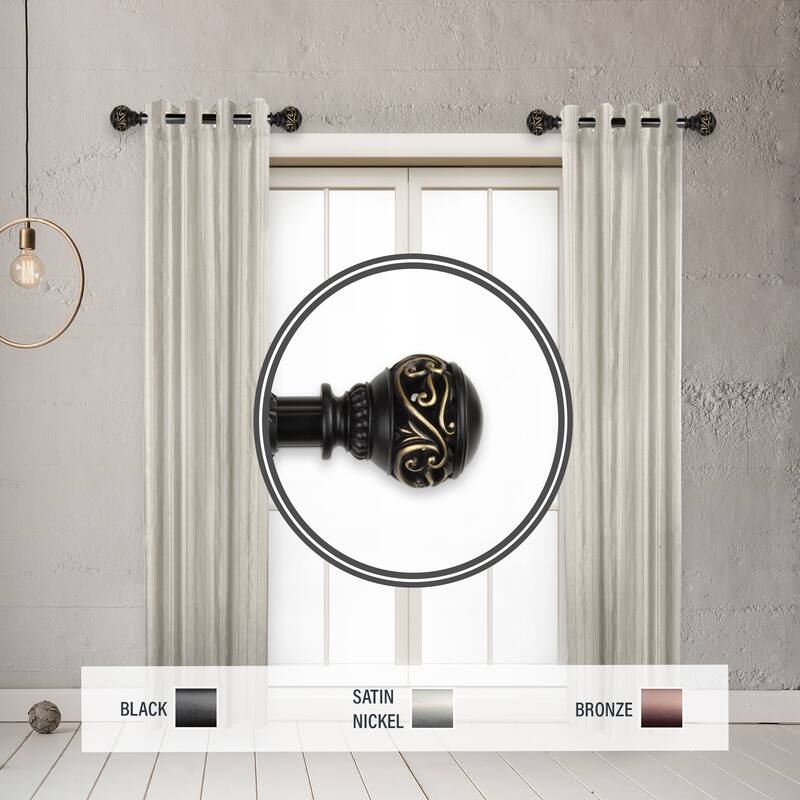 InStyleDesign Leah 1" Side Curtain Rod 12-20 inch long (Set of 2) - 12 to 20 inches - Black