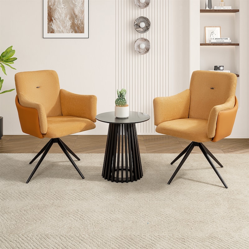 Modern 360°Swivel Upholstered Dining Chairs with Metal Base(Set of 2)