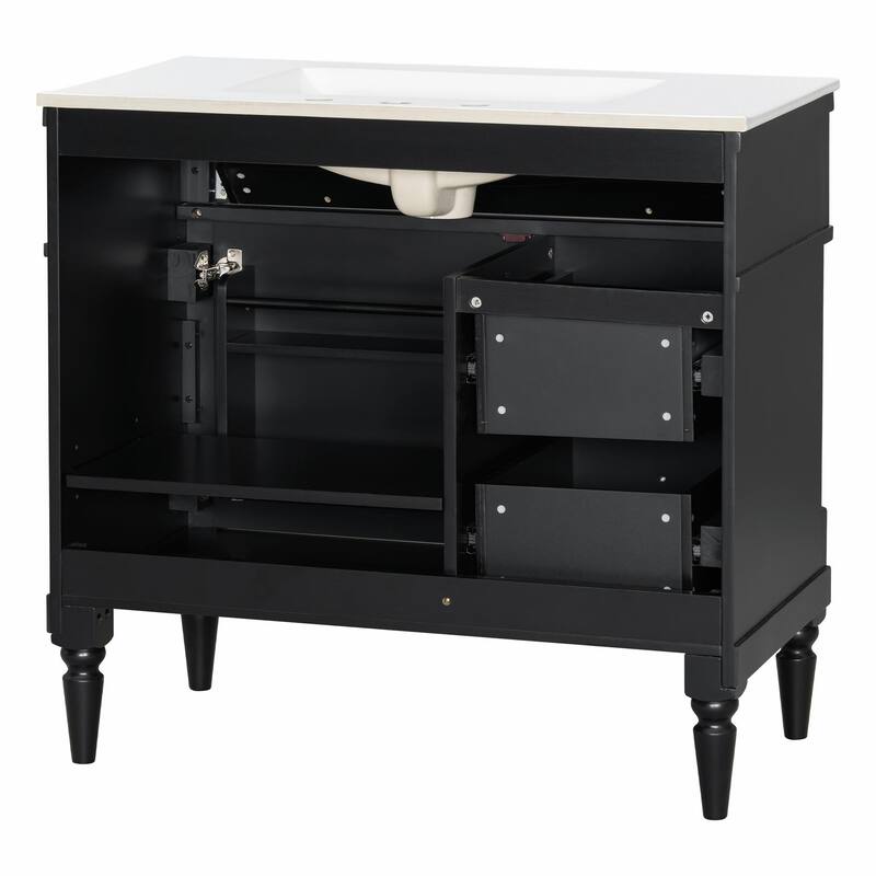 36" Bathroom Vanity with Sink, Freestanding Bathroom Cabinet with Ceramic Basin, Flip Drawer