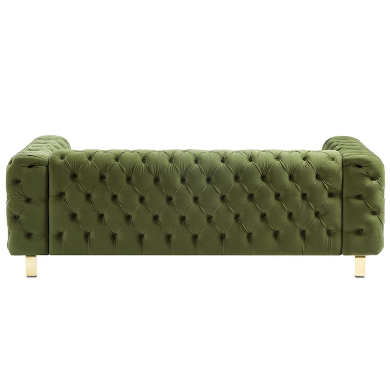 83.75" Velvet 3-Seater Sofa with Tufted Diamond Stitching, Gold Accents, and Iron Legs