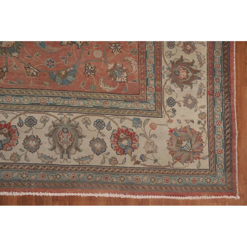 Hand Knotted Oriental 100% Wool Carpet Traditional All-Over Oranges & Rust Tabriz Area Rug - 13' 10'' X 10' 7''