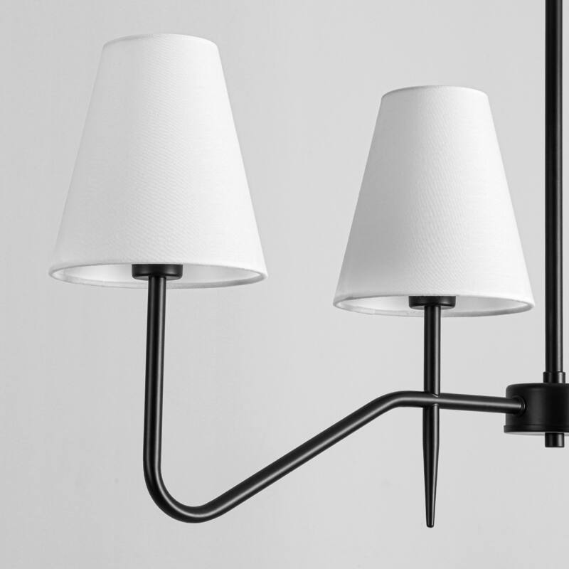 32.3" 4-Light Mid-Century Modern Gold/Black with Fabric White Cone Shades Kitchen Island Pendant Light