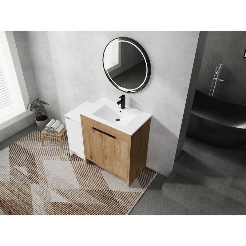72" Freestanding Bathroom Vanity Set with Adjustable Storage Cabinets, Black Ceramic Sink