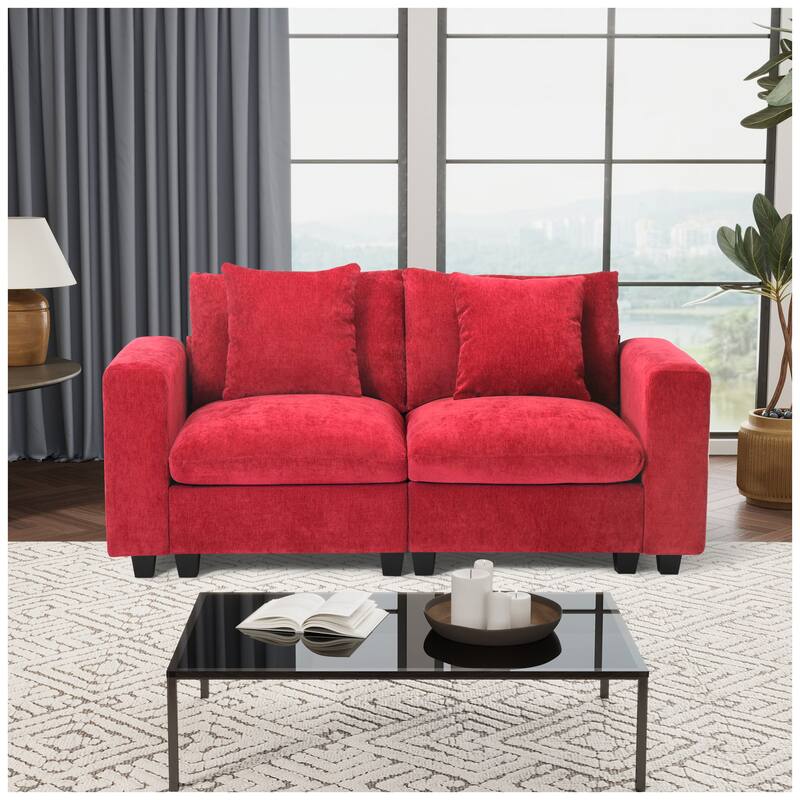 Lucca Chenille Upholstered Modular Loveseat with USB Port
