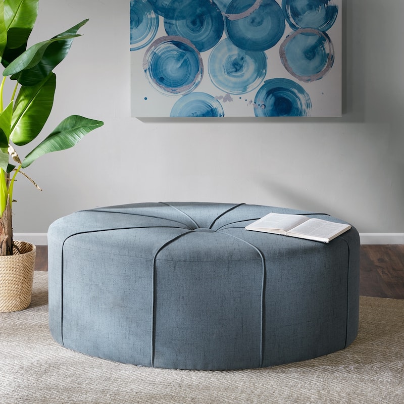 Madison Park Aberdeen Upholstered Tufted Oval Oversized Ottoman - Blue