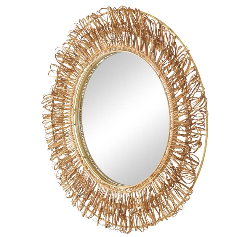 Rattan Handmade Woven Looped Room Wall Mirror - Brown - Roche River Decor